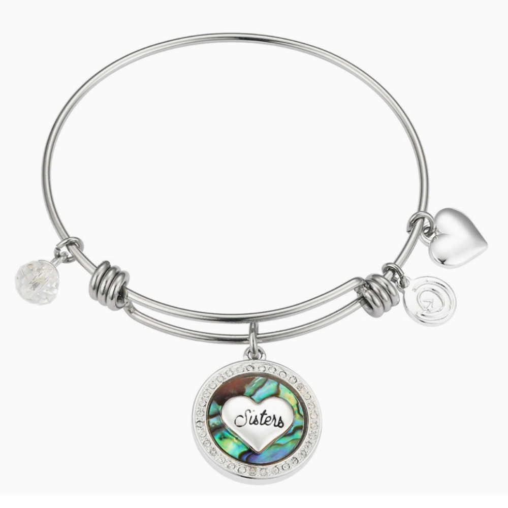 "Sisters" Heart In Circle Bangle Bracelet